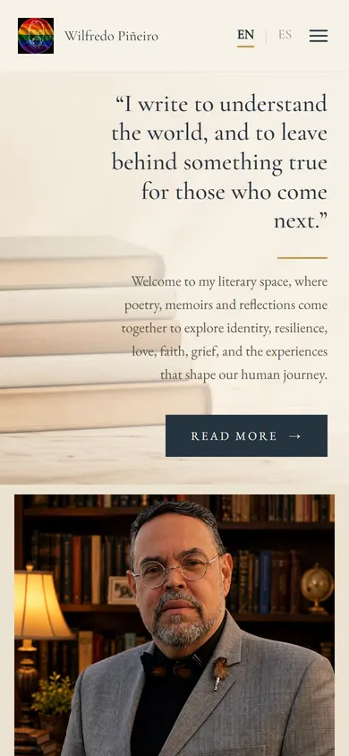 The live wordsbywilfredop.com homepage on a phone